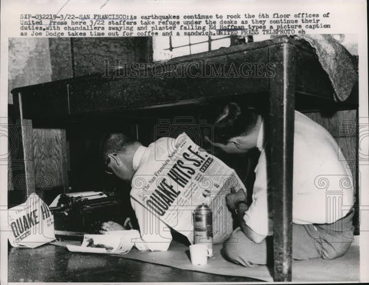 1957 Press Photo San Francisco Earthquake Rocked United and Press Ed Hoffman - Historic Images