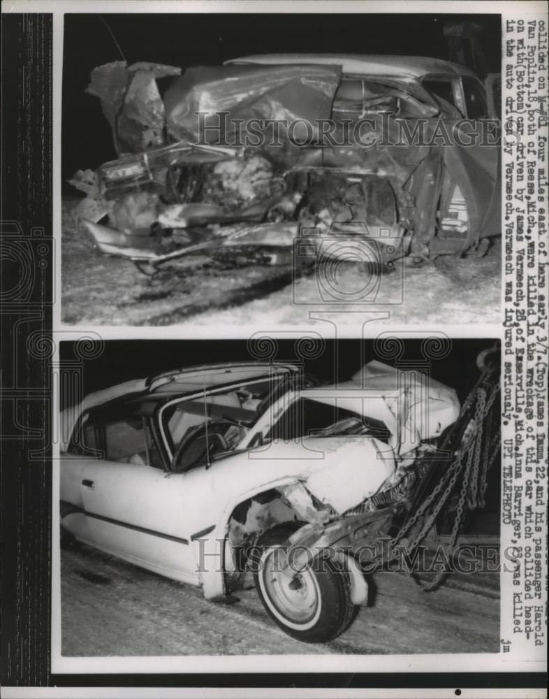 1953 Press Photo Car wrecks that killed James Tamm Harold Poplin Reese Mich - Historic Images