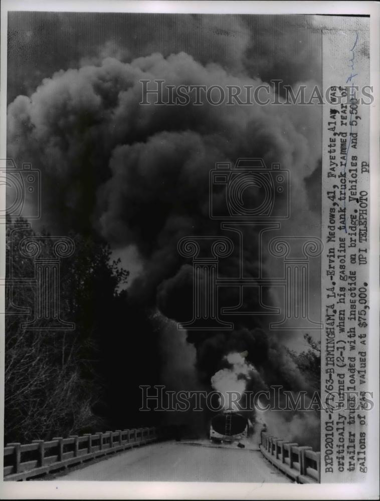 1963 Press Photo Ervin Meadows Gasoline Tank Truck Accident Birmingham Alabama - Historic Images