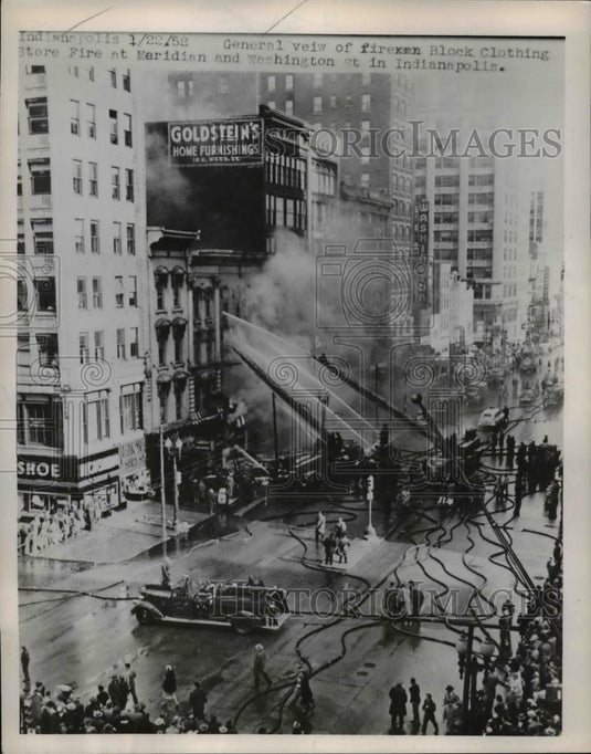 1952 Press Photo Firemen at clothing store fire in Indianapolis Ind - Historic Images