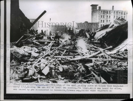 1956 Press Photo Meat Packing Plant Explodes in Toledo Killing 1 - Historic Images