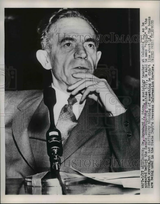1952 Press Photo of Dr. Bernhard J. Stern testifying at the McCarthy hearings. - Historic Images
