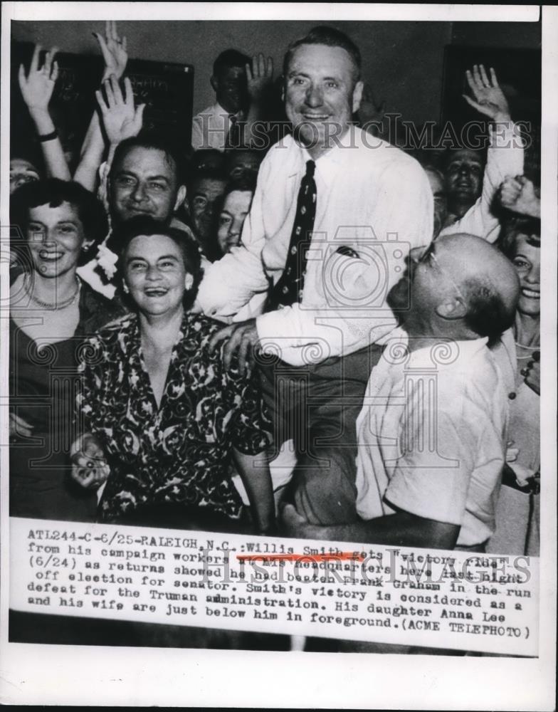 1950 Press Photo Willis Smith&amp; His Campaign Workers Hear of Victory - Historic Images