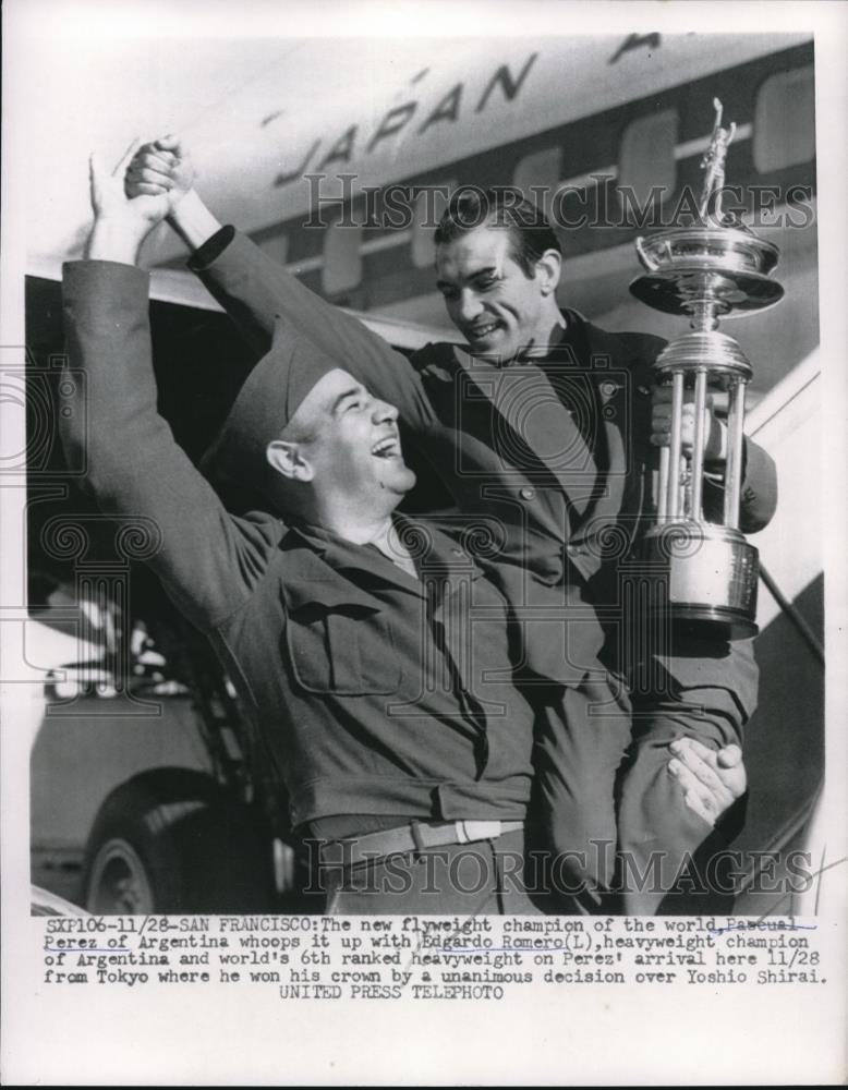 1954 Press Photo San Francisco Flyweight champ Pasqual Perez &amp; Ed Romero - Historic Images