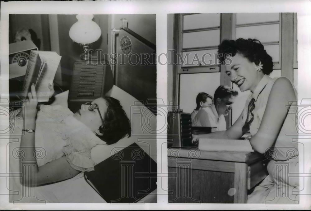 1954 Press Photo of a two way intercom being used to aid a girl to keep up with - Historic Images