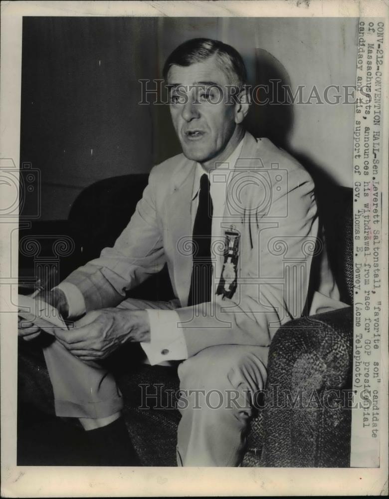 1948 Press Photo Convention hall Sen Leverett Saltonstall of Mass - Historic Images