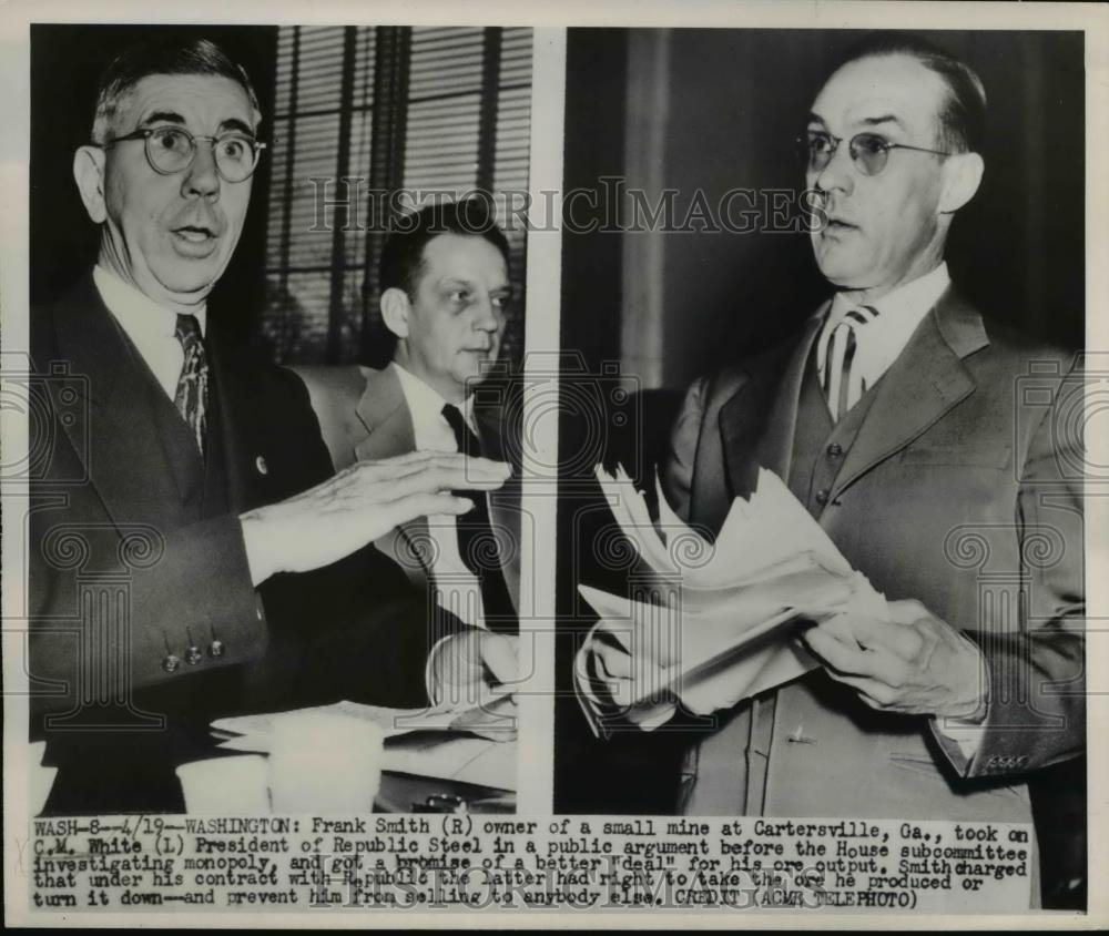 1950 Press Photo Frank Smith (R) a mine owner took on C.M. White of Republic - Historic Images