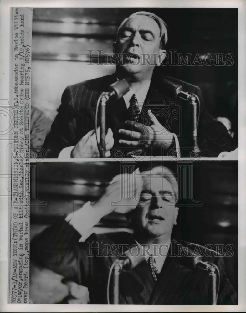 1951 Press Photo NYC US Amb to Mexico William  O'Dwyer at Senate Crime hearing - Historic Images