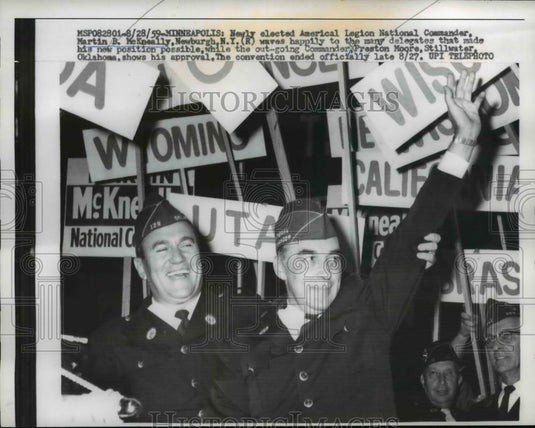 1959 Press Photo Natl Cmdr Martin McKneally American Legion & P Moore - Historic Images
