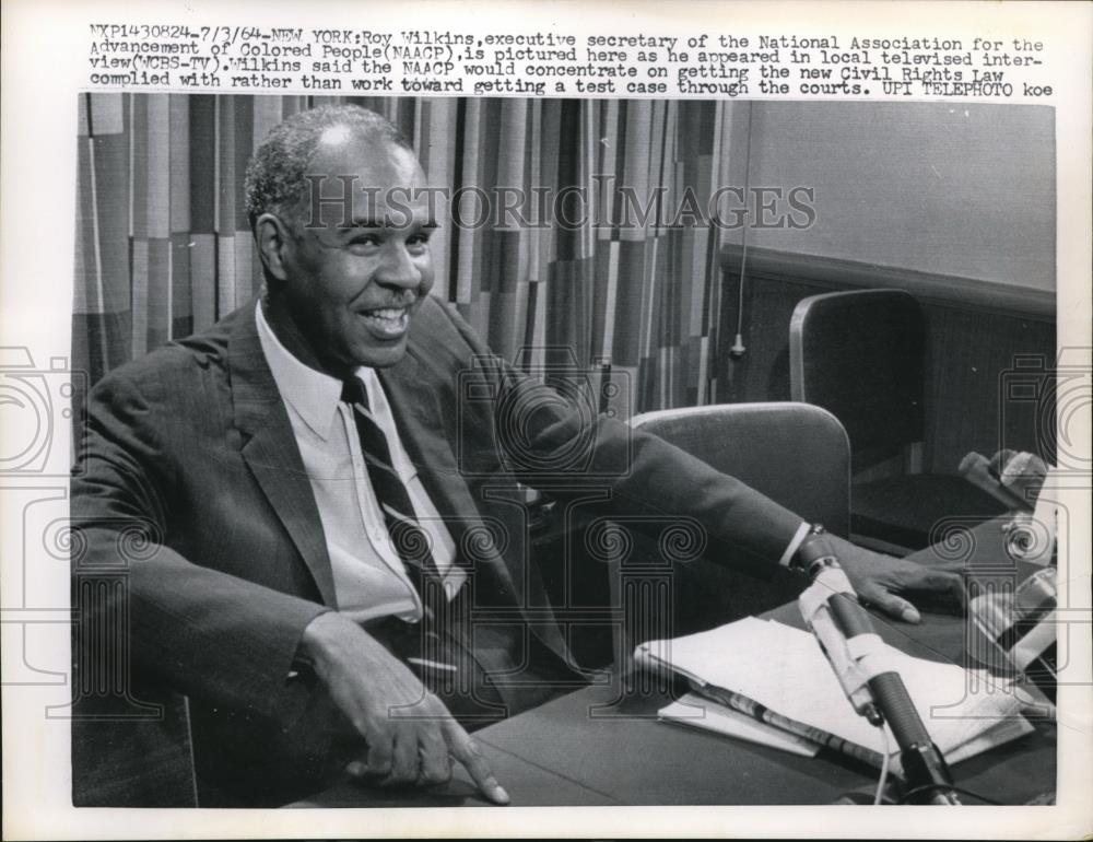 1964 Press Photo Roy Wilkins Executive Secretary of NAACP on Local TV - Historic Images