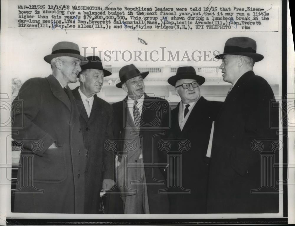 1958 Press Photo Senate Republican Leaders Senators Dirksen & Bridges - Historic Images