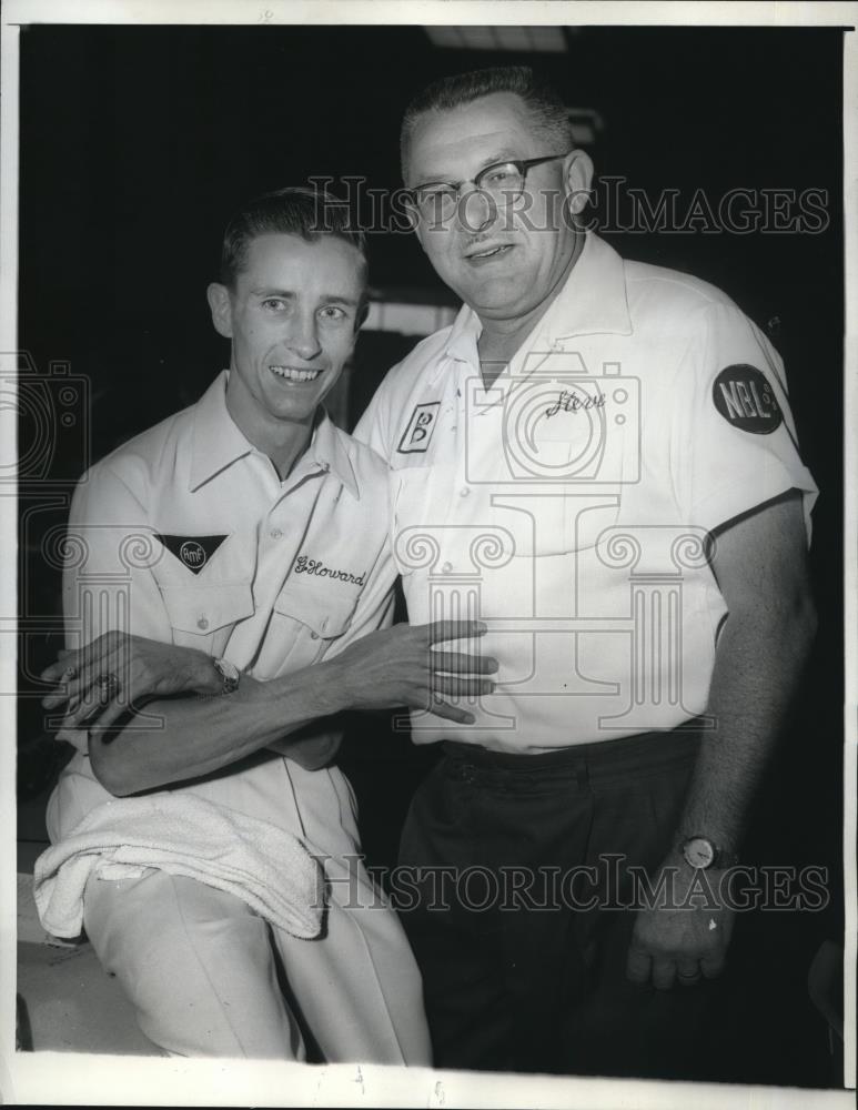 1961 Press Photo Steve Nagey congratulated George Howard - Historic Images