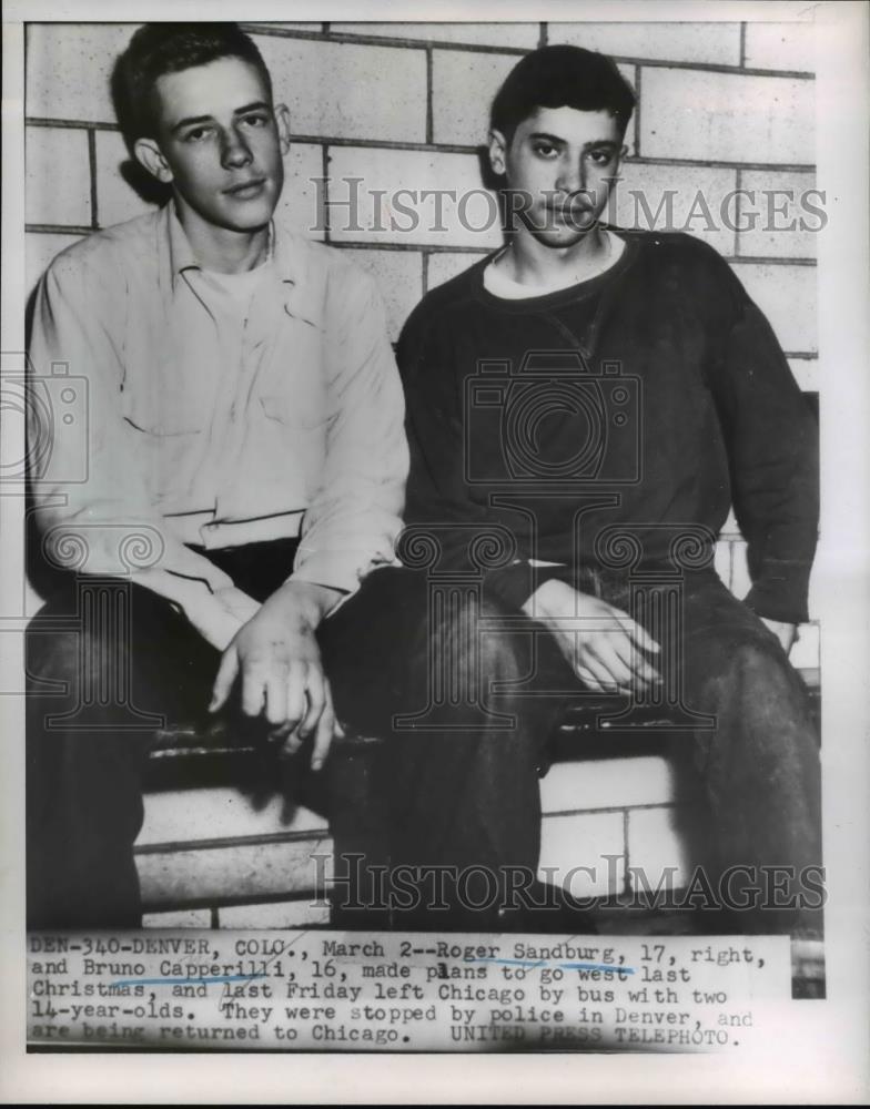 1952 Press Photo Chicago Runaways Roger Sandburg, Bruno Capperilli - Historic Images