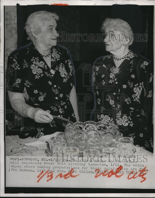 1953 Press Photo the Oldest Twins of the U.S.A Celebrate 90th Birthday - Historic Images