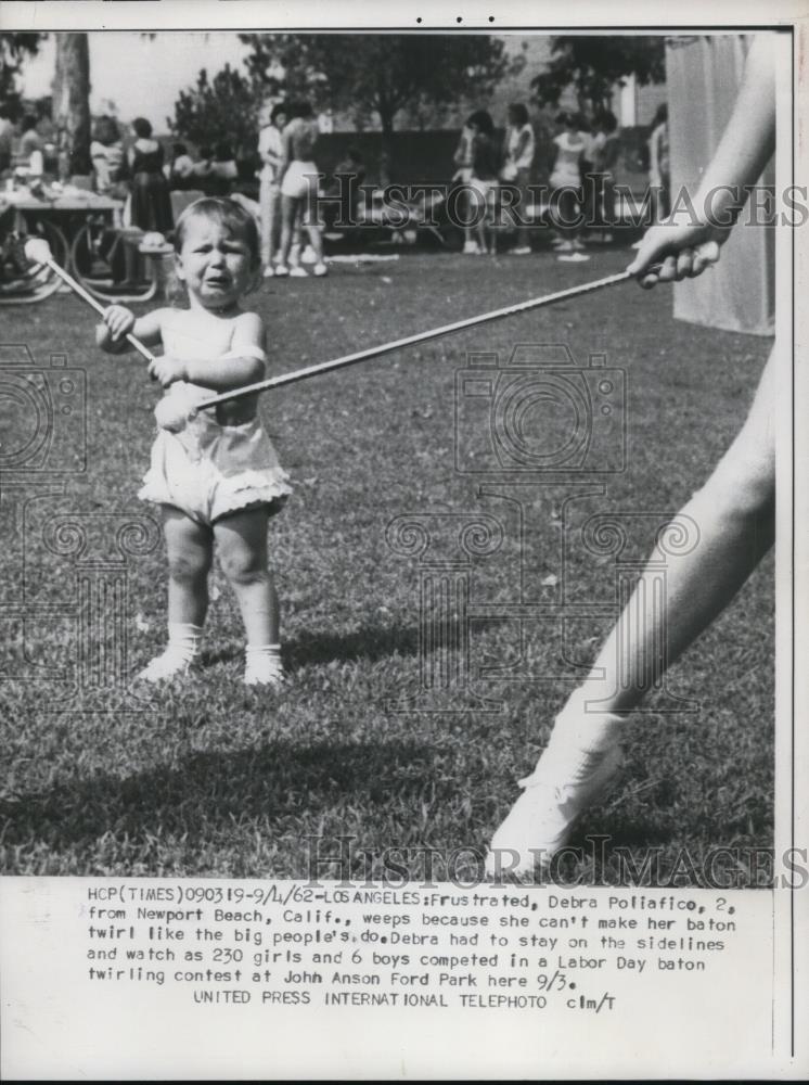 1962 Press Photo Debra Poliafico Cries Because She Can&#39;t Twirl Baton Yet - Historic Images