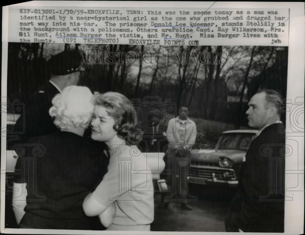 1959 Press Photo Prisoner Donald Lee Queener, Capt. Ray Wilkerson, Mrs Gil Hunt - Historic Images