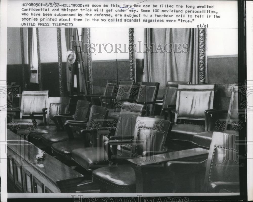 1957 Press Photo Jury Box to be filled for Scandal Magazine Trial - Historic Images