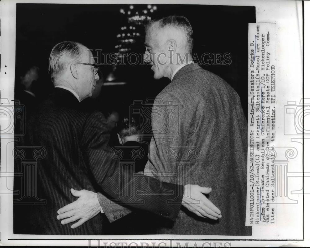 1962 Press Photo Senators Bourke Hickenlooper &amp; Leverett Saltonstall - Historic Images