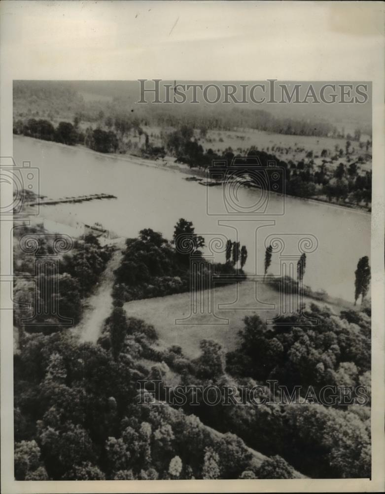 1939 Press Photo Aerial View of Severed Pontoon Bridge on Rhine in Germany - Historic Images