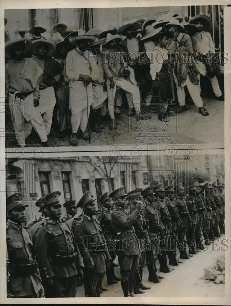 1937 Press Photo Top: Group of Mexican Agrarians. Bottom: Agrarians in uniforms - Historic Images