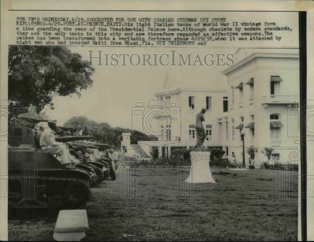 1959 Press Photo of Italian tanks on Port Au Prince, Haiti. - Historic Images