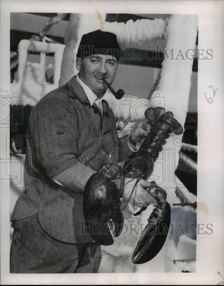 1950 Press Photo Joe Sullivan displays 20 lb lobster in New York - Historic Images