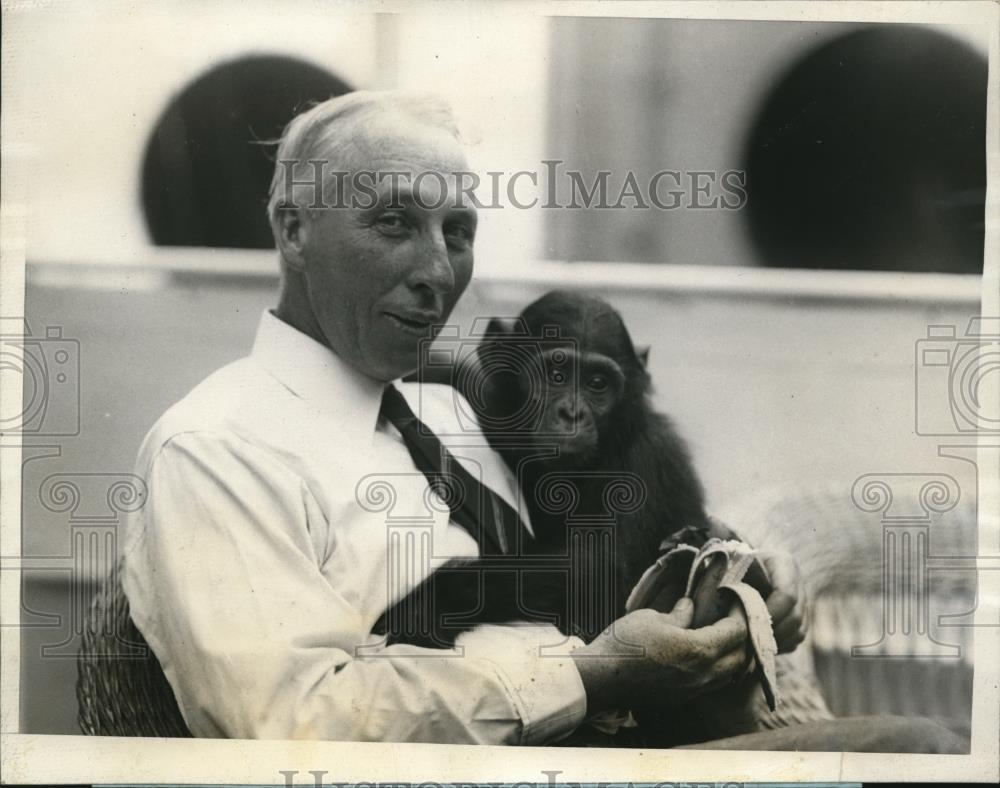 1926 Press Photo Captain Phillips SS West Irmo, chimps Belgian Congo, S. Africa - Historic Images
