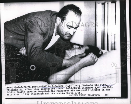 1956 Press Photo Tullio Disandro w/ wife Filomena after the tragedy - nee13642 - Historic Images