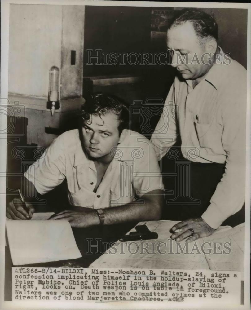 1947 Press Photo Biloxi Miss Noah B Walters robbery murder, Police chief Anglade - Historic Images