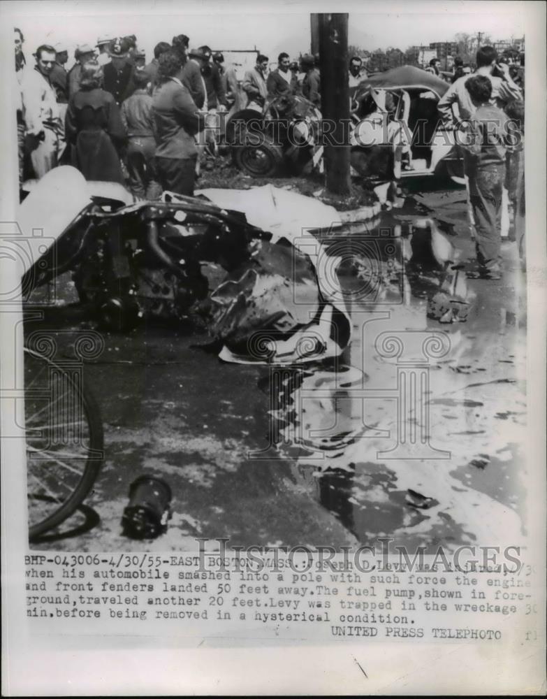 1955 Press Photo Joseph D Levy Injured in Car Accident East Boston Massachusetts - Historic Images