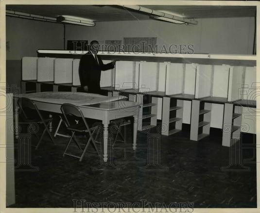 1956 Press Photo Empty Desk Cubicles - nee14775 - Historic Images