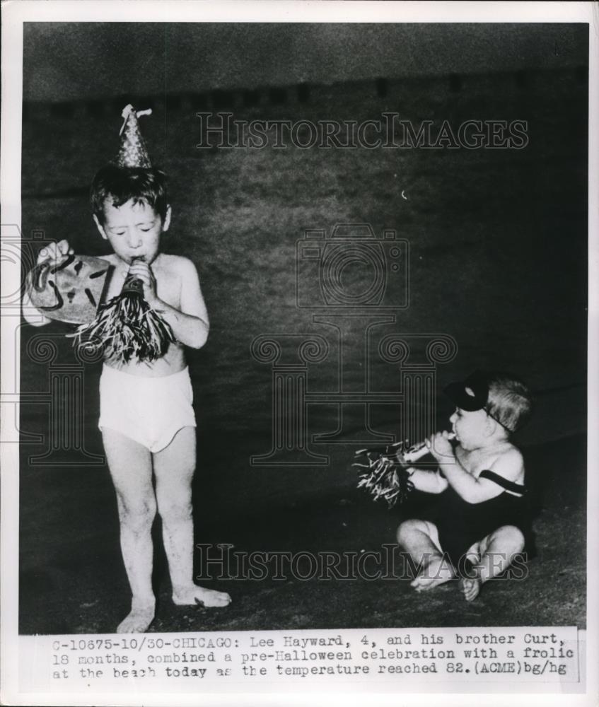 1950 Press Photo Two youngters with new years horns - nee13069 - Historic Images