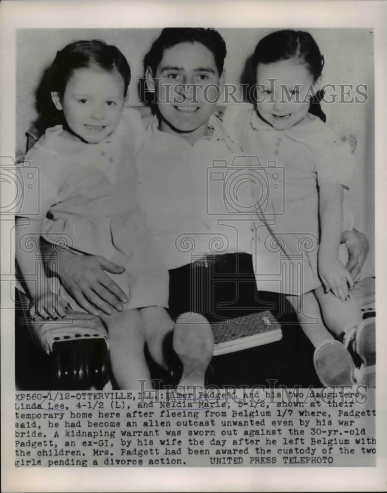 1953 Press Photo Elmer Padget and his daughters Linda Lee and Neldia Marlie - Historic Images