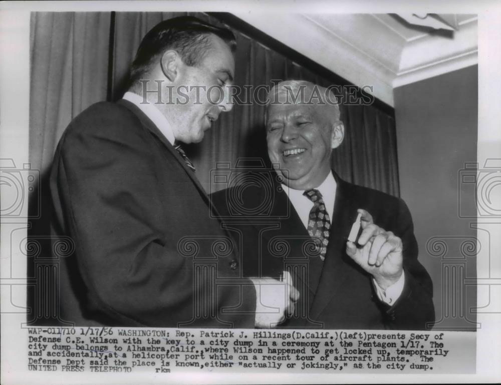 1956 Press Photo Rep. Patrick Hillings with Sec. of Defense Wilson at Pentagon - Historic Images