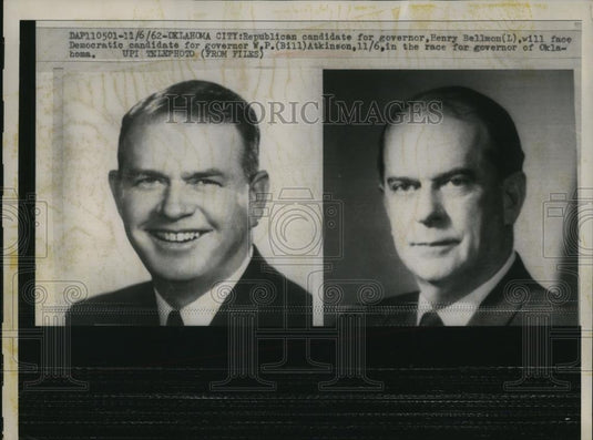 1962 Press Photo Henry Bellmon and W.P. Bill Atkinson in race for governor - Historic Images
