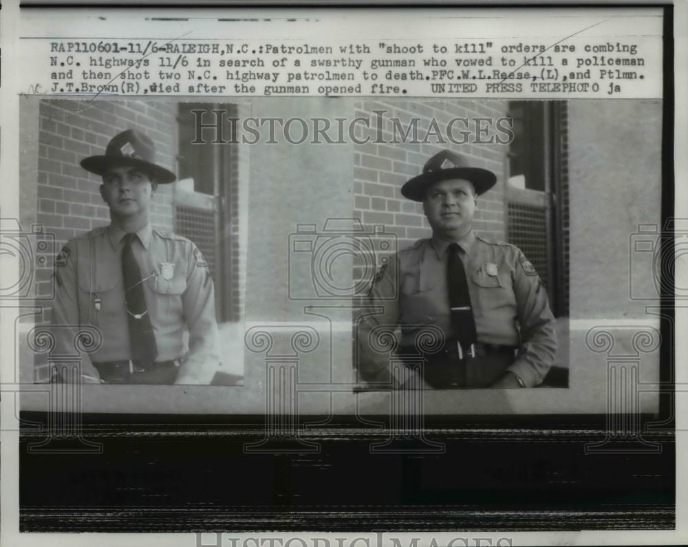 1957 Press Photo Police Patrolmen W.L. Reese, J.T. Brown, Raleigh N Carolina - Historic Images