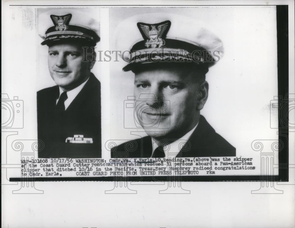 1956 Press Photo Commander William K Earle Coast Guard Skipper - nee11216 - Historic Images