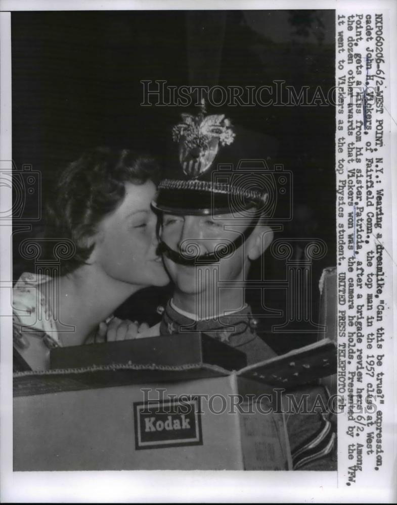 1957 Press Photo Cadet John H. Vickers Top Man of West Point &amp; Sister Patricia - Historic Images