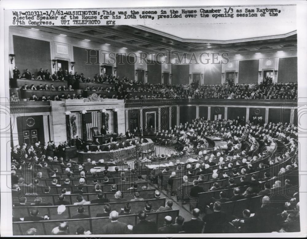 1961 Press Photo Wash DC House Chamber as Speaker Sam Rayburn opens Congress - Historic Images