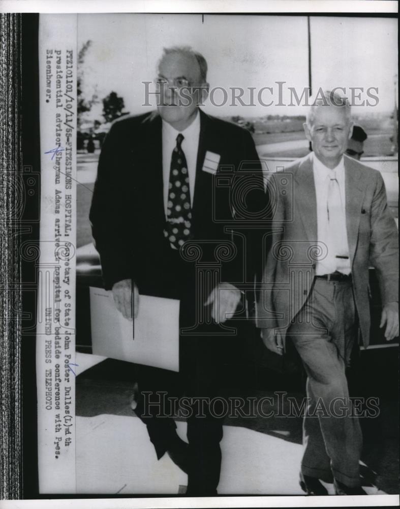 1955 Press Photo Sec. of the State John Foster Dulles with Sherman Adams - Historic Images