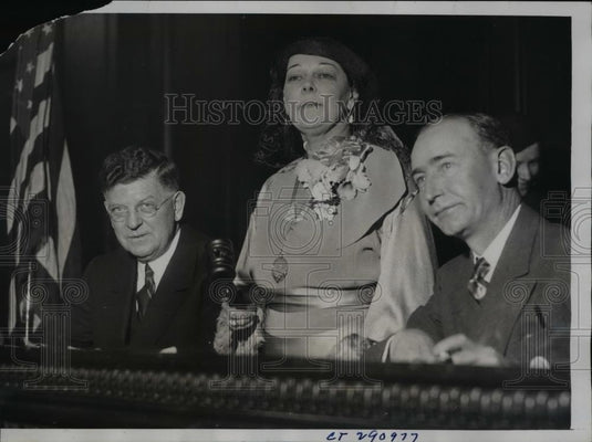 1936 Press Photo Mrs. Grace V. Gray with Mayor Edward Kelly and John Clark - Historic Images