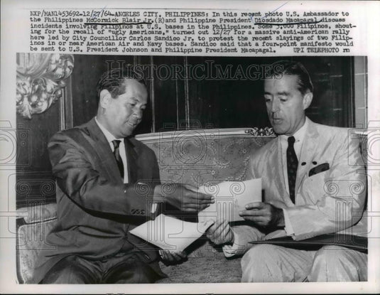 1964 Press Photo US Ambassador Philippines McCormick Blair JR & Pres Macapagal - Historic Images