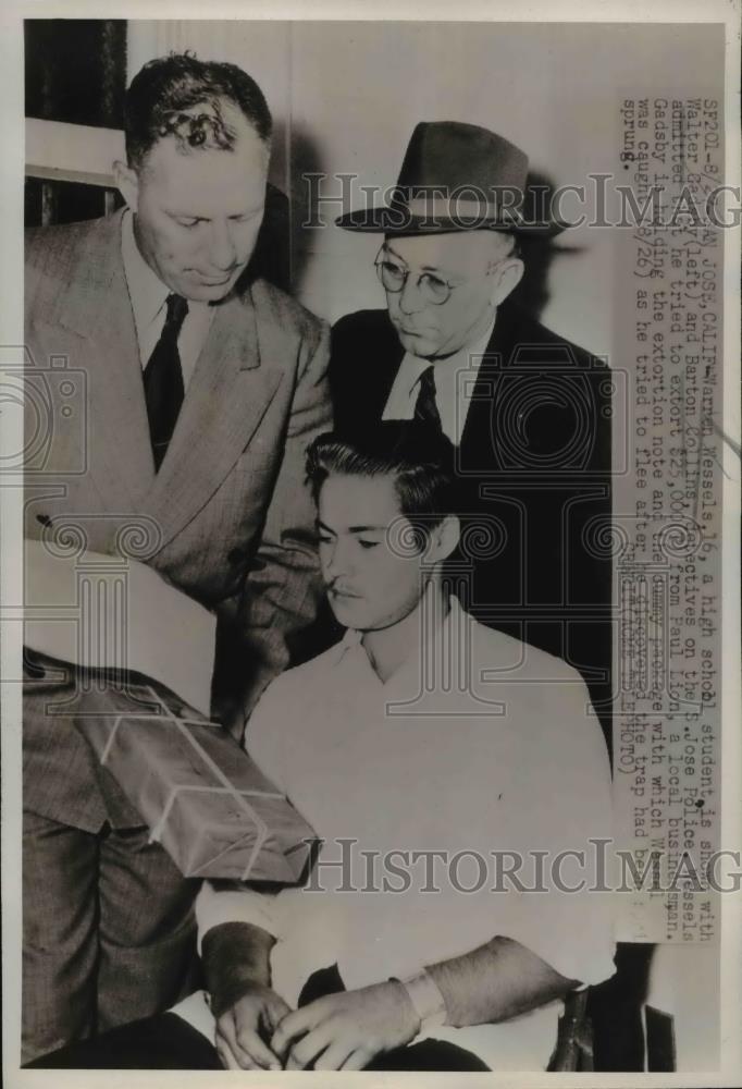 1947 Press Photo Warren Wessels Charges with Extortion in San Jose California - Historic Images