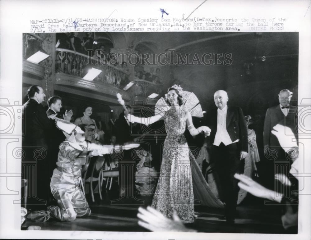 1958 Press Photo Wash DC House Speaker Sam Rayburn, B Benechaud & Mardi Gras - Historic Images