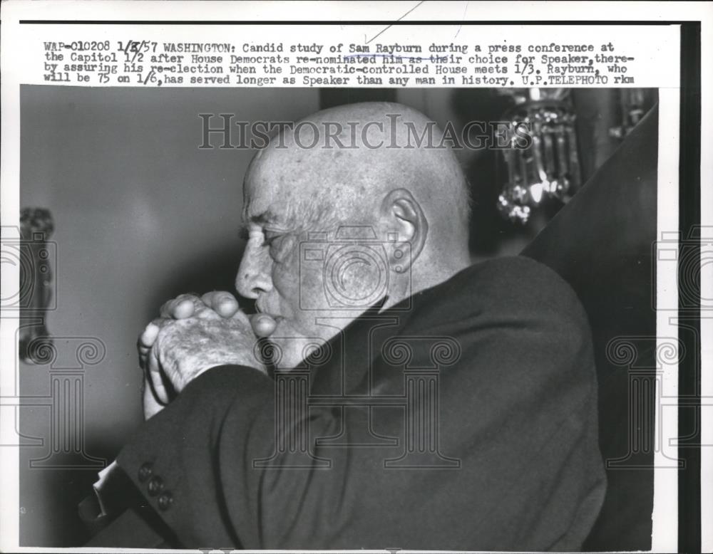 1957 Press Photo Representative Rayburn during a press conference - Historic Images