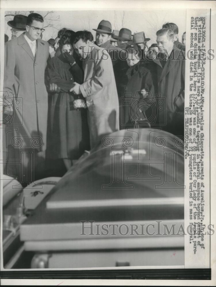 1958 Press Photo Mr &amp; Mrs Aurelius Chiappetta Son Killed in School Fire Chicago - Historic Images