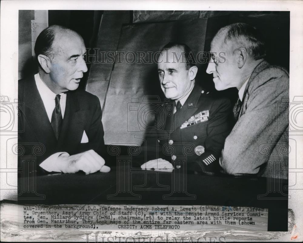 1950 Press Photo Defense Undersecretary Robert Lovett & Lt General Gruenther - Historic Images