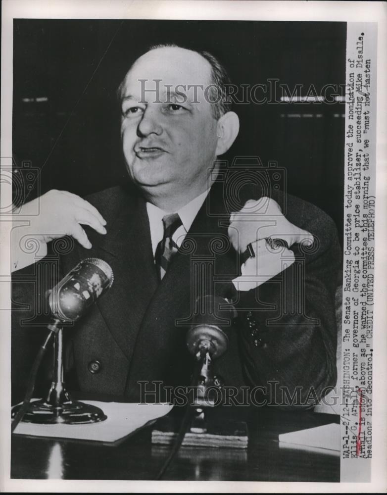 1952 Press Photo Ellis Arnall to be price stablizer, Banking Committee, Wash. - Historic Images