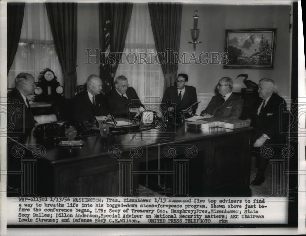 1956 Press Photo DC Pres Eisenhower,Treas Sec Humphrey,Sec of State Dulles - Historic Images