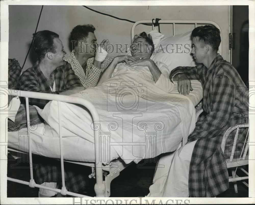 1943 Press Photo of the survivors of a munitions and tanker collision. - Historic Images